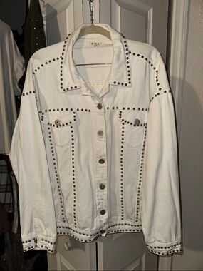 POL Off White Studded Denim Jacket